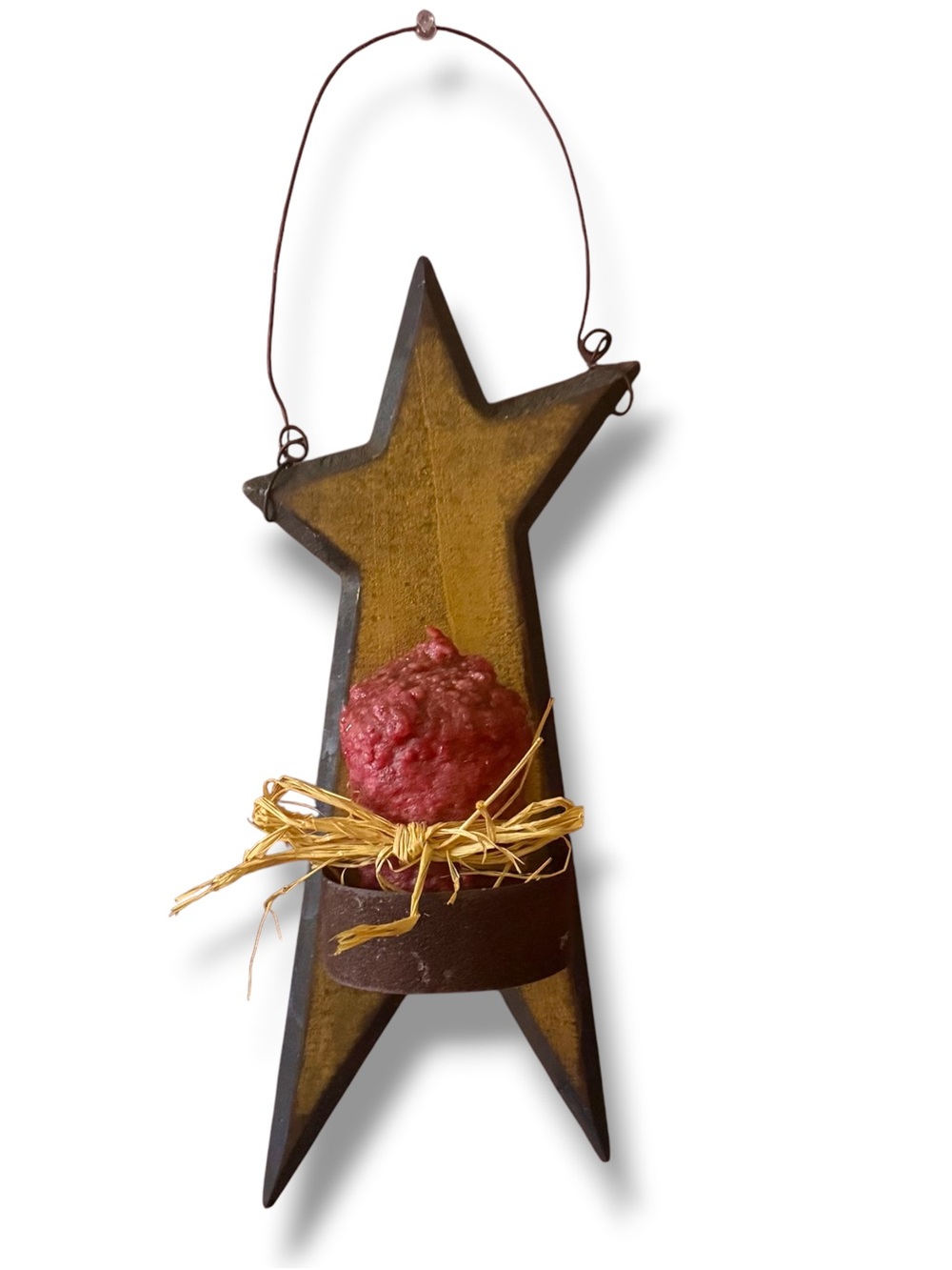 Primitive wooden country star wall candle holder